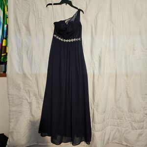 David's Bridal Women's Lace One Shoulder Navy Blue Bridesmaid Prom Dress Size 4